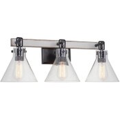Wholesale - Anza 25" 3-Light Farmhouse Vanity / Bathroom Light + Conic Seeded Glass Shades, White Ash Wood Style + Black Finish, UPC: 810018524142